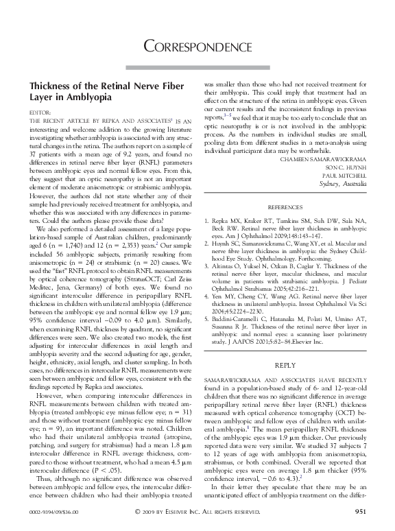 (PDF) Thickness of the Retinal Nerve Fiber Layer in Amblyopia | Son ...