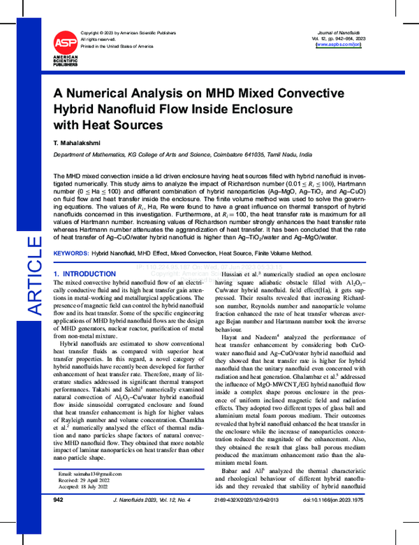(PDF) A Numerical Analysis on MHD Mixed Convective Hybrid Nanofluid ...