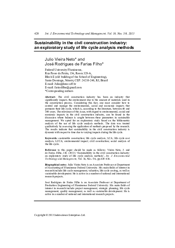 (PDF) Sustainability in the civil construction industry: an exploratory ...