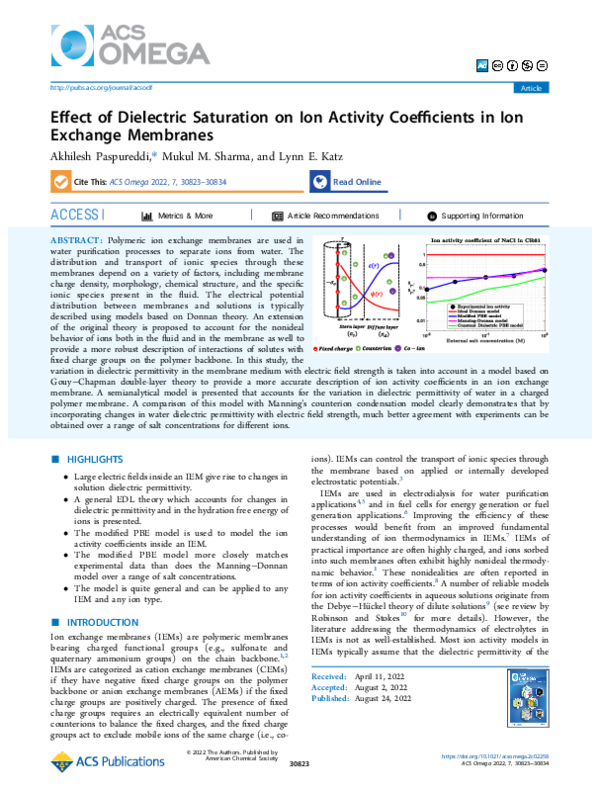 (PDF) Effect of Dielectric Saturation on Ion Activity Coefficients in ...