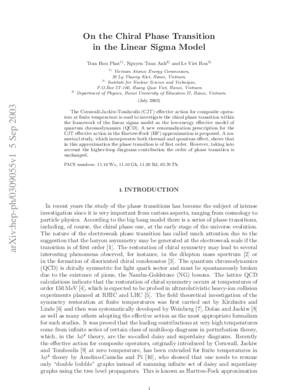(PDF) On the chiral phase transition in the linear sigma model | Hoang ...