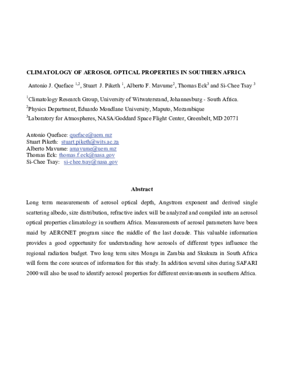 (PDF) Climatology of aerosol optical properties in Southern Africa