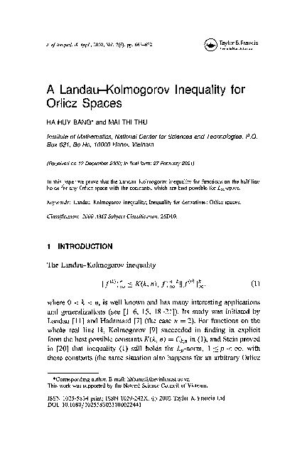 (PDF) A Landau–Kolmogorov inequality for Orlicz spaces