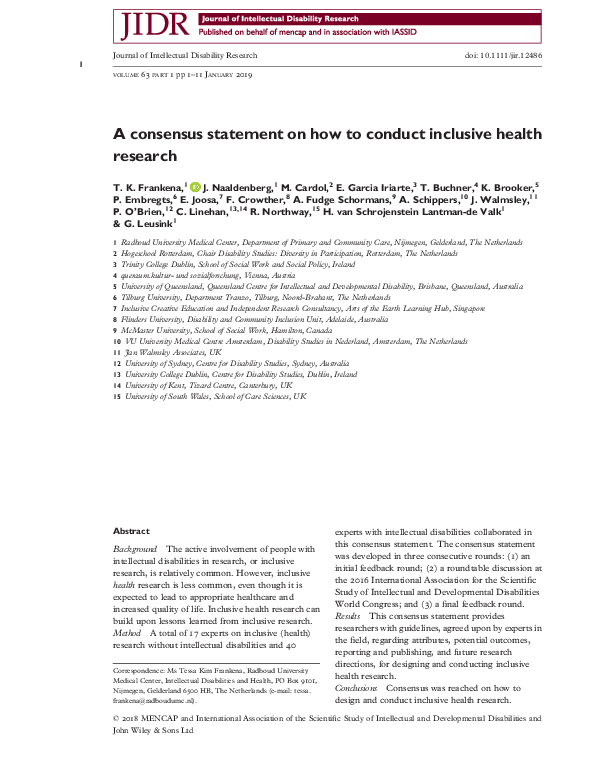(PDF) A consensus statement on how to conduct inclusive health research