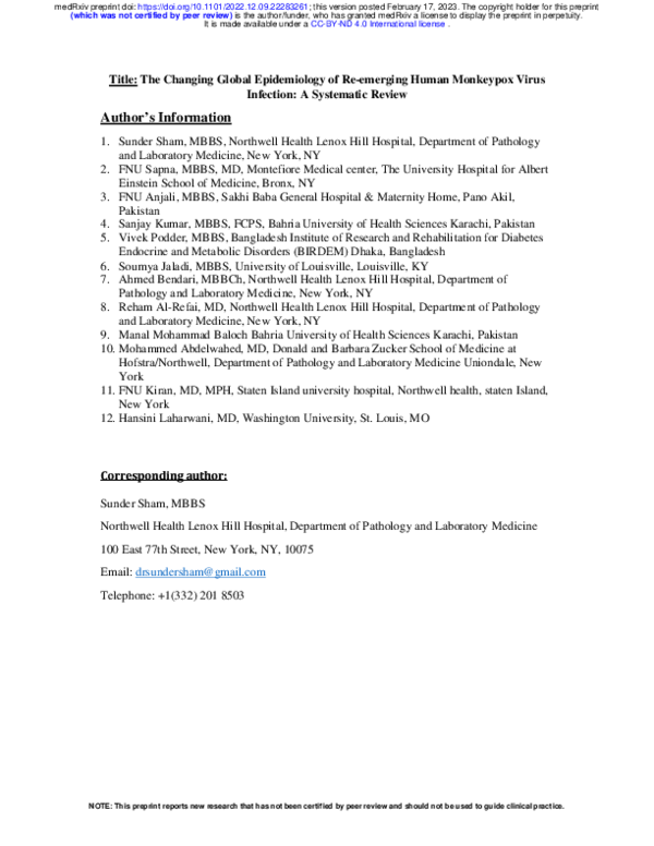 (PDF) The Changing Global Epidemiology of Re-emerging Human Monkeypox ...