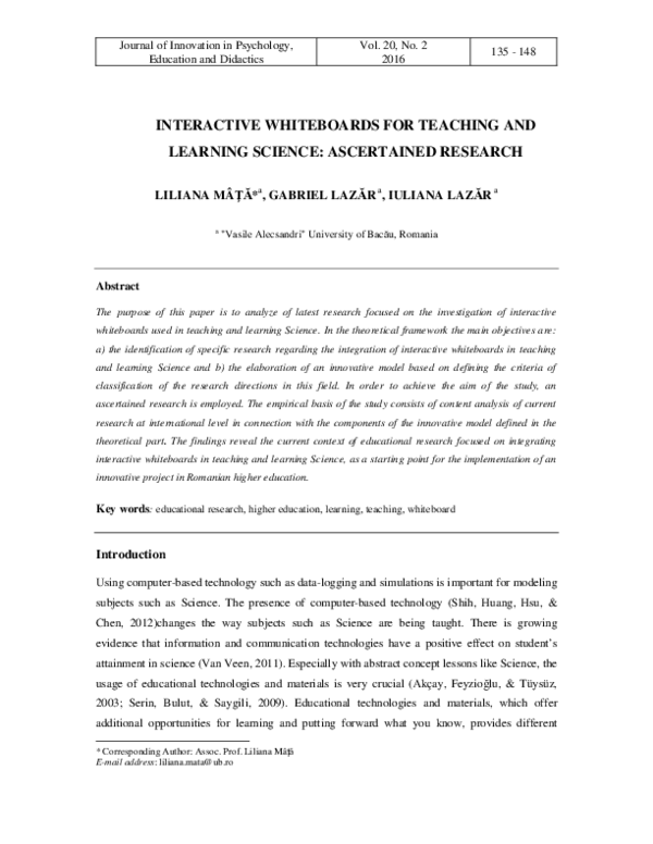 (PDF) Interactive Whiteboards for Teaching and Learning Science ...