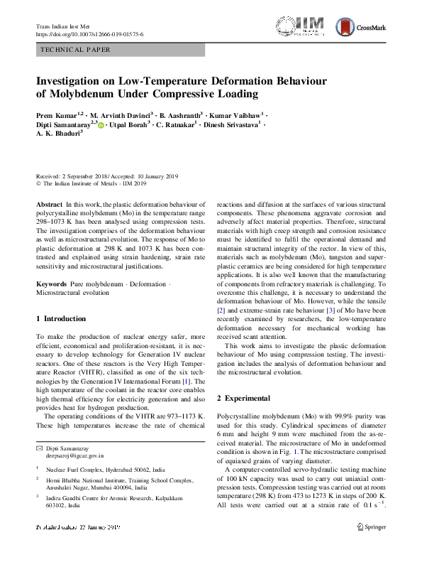 (PDF) Investigation on Low-Temperature Deformation Behaviour of ...