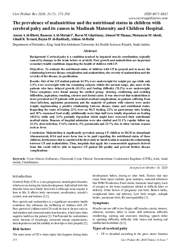 (PDF) The prevalence of malnutrition and the nutritional status in ...