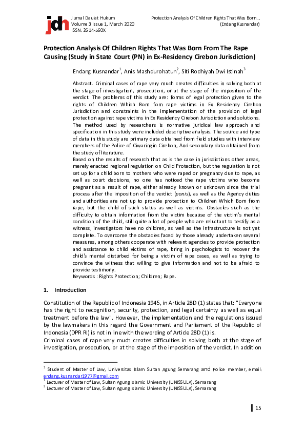 (PDF) Protection Analysis Of Children Rights That Was Born From The ...
