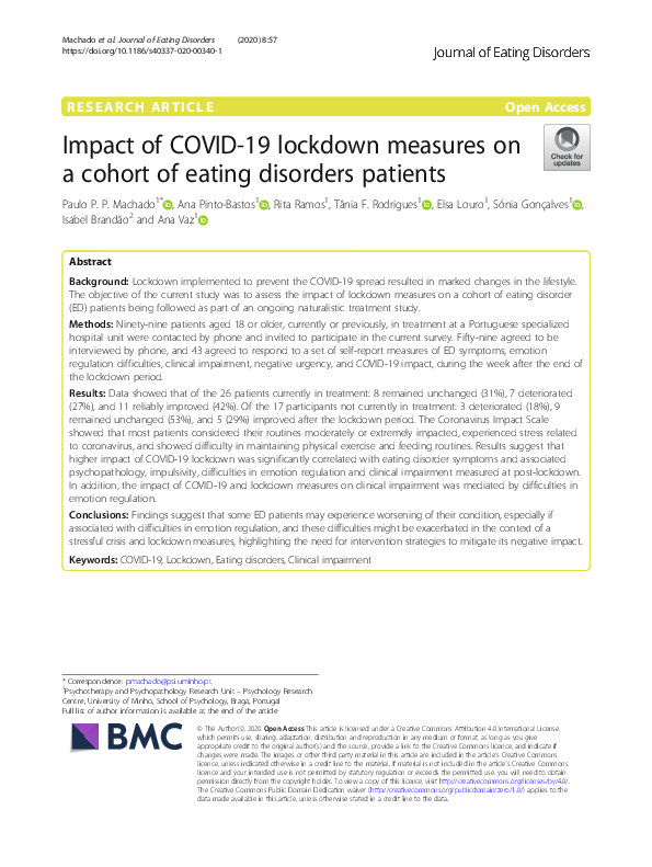 (PDF) Impact of COVID-19 lockdown measures on a cohort of eating ...