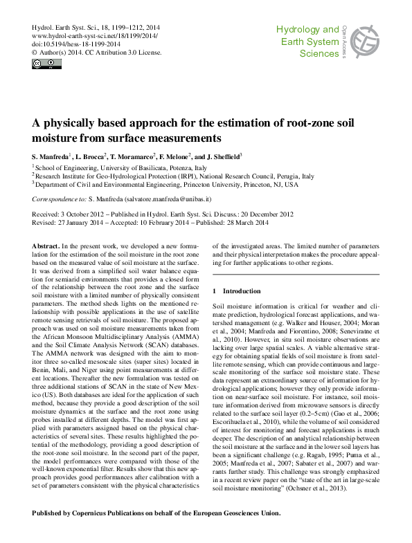 (PDF) A physically based approach for the estimation of root-zone soil ...