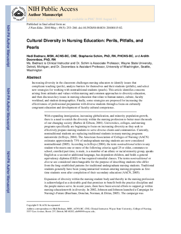 (PDF) Cultural Diversity in Nursing Education: Perils, Pitfalls, and Pearls