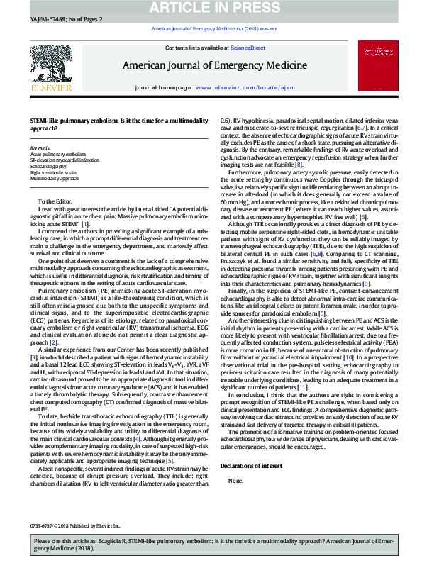 (PDF) STEMI-like pulmonary embolism: Is it the time for a multimodality ...