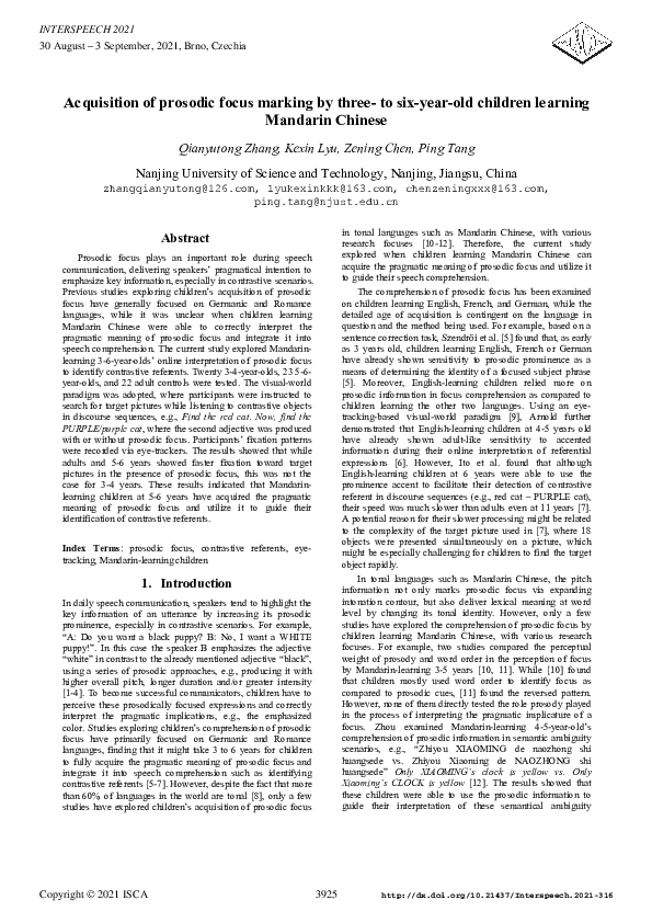 (PDF) Acquisition of Prosodic Focus Marking by Three- to Six-Year-Old ...