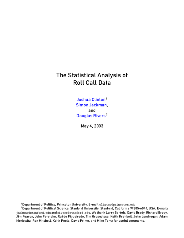 (PDF) The Statistical Analysis of Roll Call Data