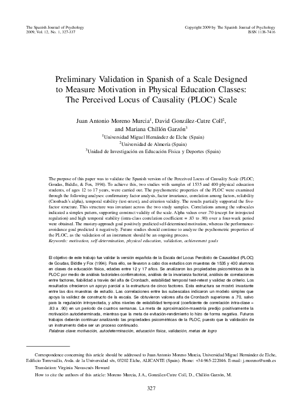 (PDF) Preliminary Validation in Spanish of a Scale Designed to Measure ...