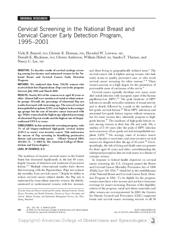 (PDF) Cervical Screening in the National Breast and Cervical Cancer ...
