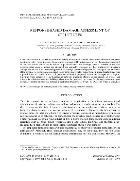 (PDF) Response-based damage assessment of structures
