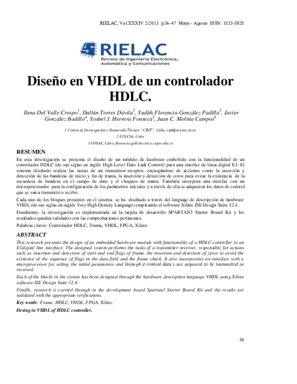 (PDF) Diseño en VHDL de un controlador HDLC