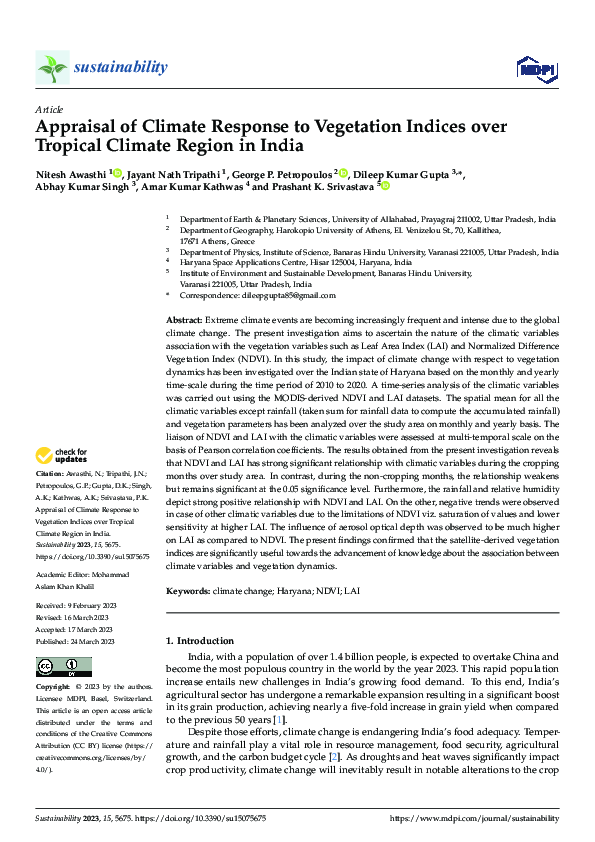 (PDF) Appraisal of Climate Response to Vegetation Indices over Tropical ...