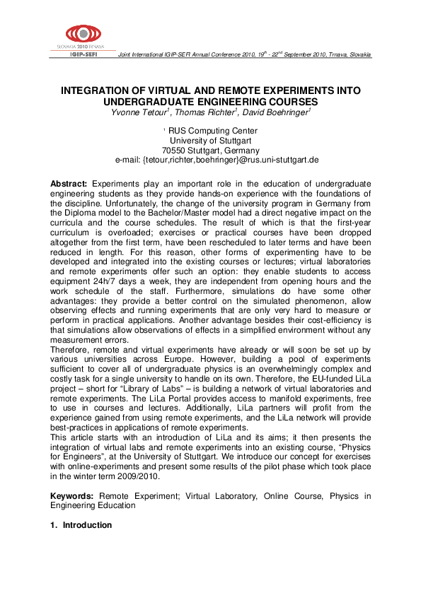 (PDF) Integration of virtual and remote experiments into undergraduate ...
