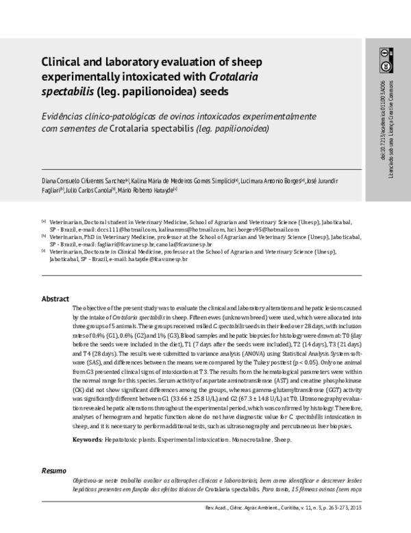 (PDF) Clinical and laboratory evaluation of sheep experimentally ...