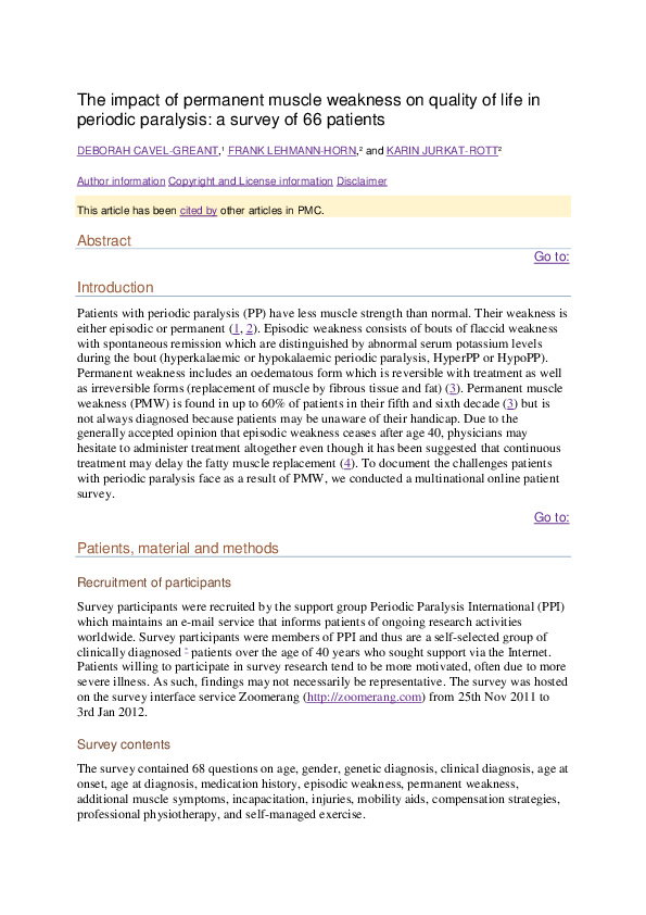 (PDF) The impact of permanent muscle weakness on quality of life in ...