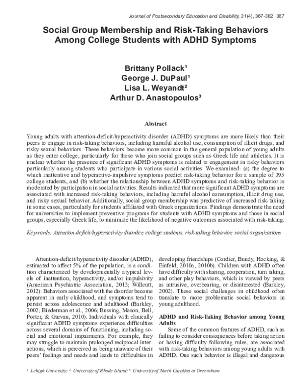 (PDF) Social Group Membership and Risk-Taking Behaviors Among College ...