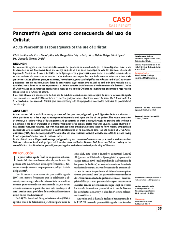 (PDF) Pancreatitis Aguda como consecuencia del uso de Orlistat