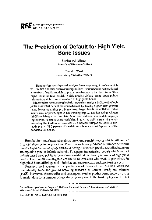(PDF) The prediction of default for high yield bond issues