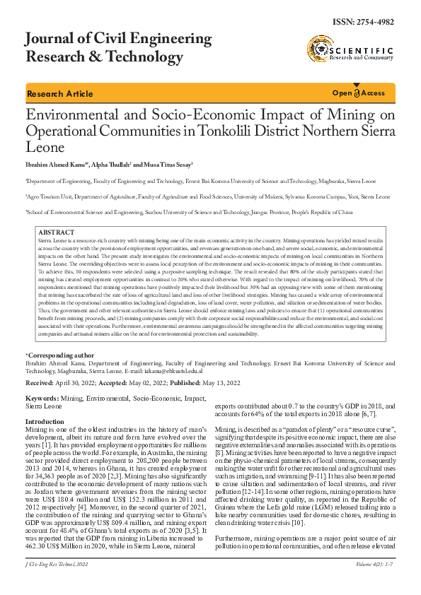 (PDF) Environmental and Socio-Economic Impact of Mining on Operational ...