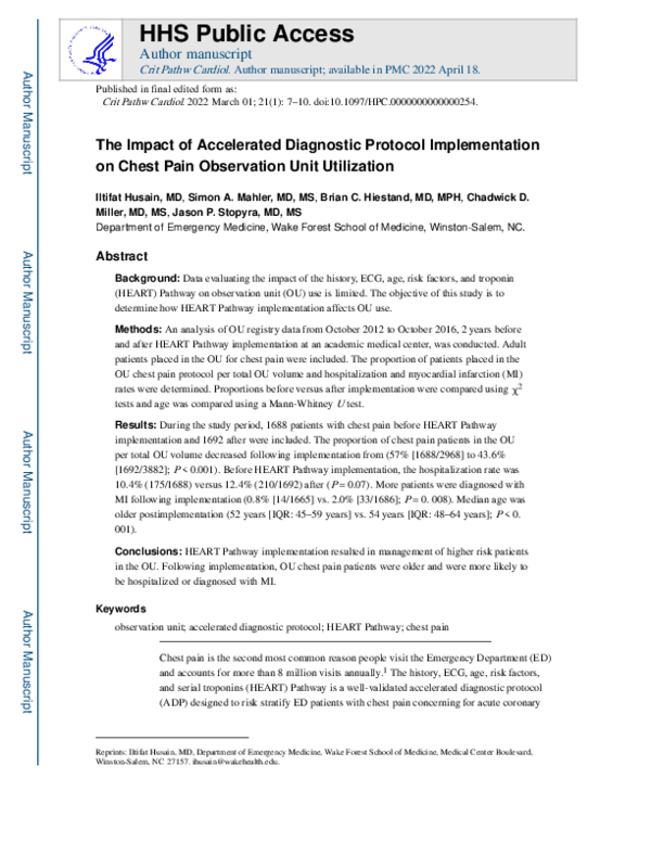 (PDF) The Impact of Accelerated Diagnostic Protocol Implementation on