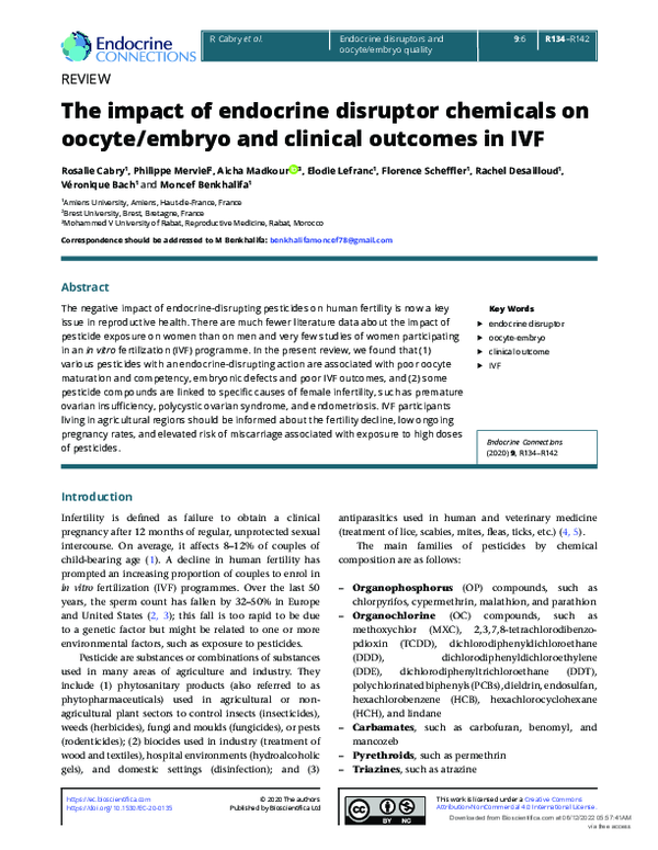 (PDF) The impact of endocrine disruptor chemicals on oocyte/embryo and ...