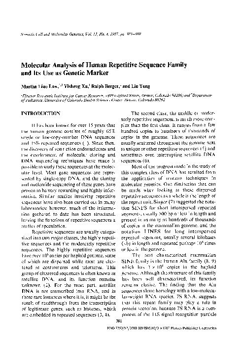 (PDF) Molecular analysis of human repetitive sequence family and its ...