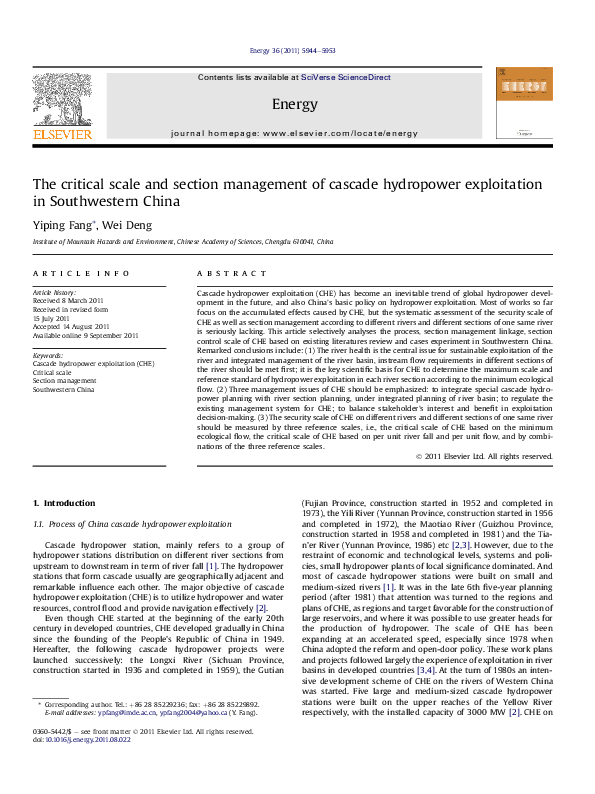 (PDF) The critical scale and section management of cascade hydropower ...