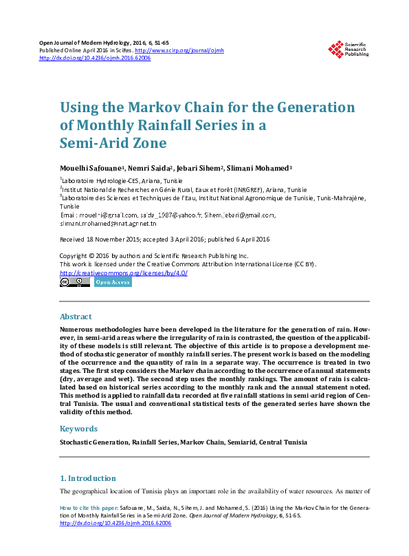 (PDF) Using the Markov Chain for the Generation of Monthly Rainfall ...