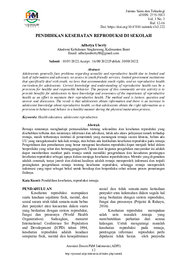 Pdf Pendidikan Kesehatan Reproduksi Di Sekolah