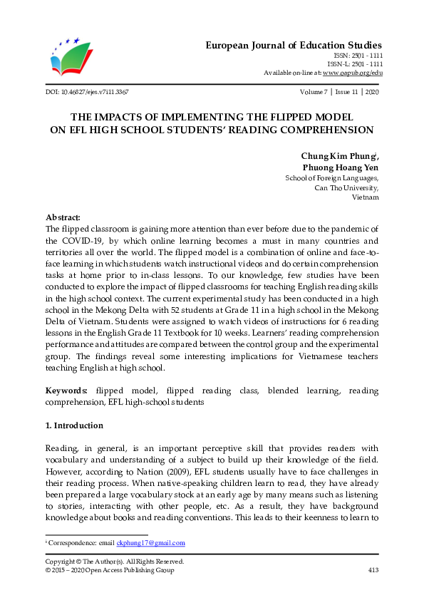 (PDF) The Impacts of Implementing the Flipped Model on Efl High School ...