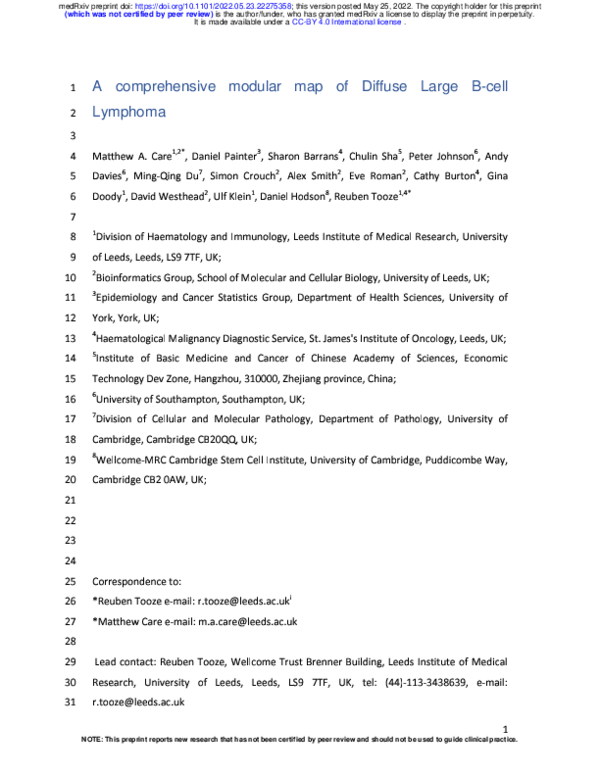(PDF) A comprehensive modular map of Diffuse Large Bcell Lymphoma