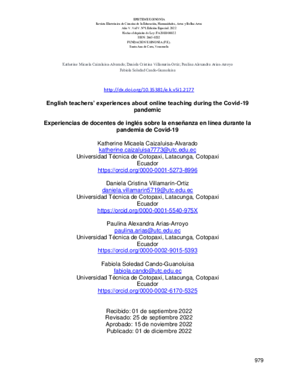 (PDF) English teachers’ experiences about online teaching during the ...