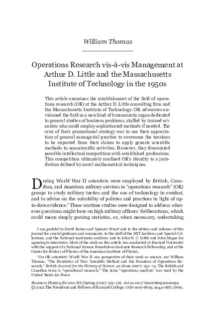 (PDF) Operations Research vis-à-vis Management at Arthur D. Little and ...