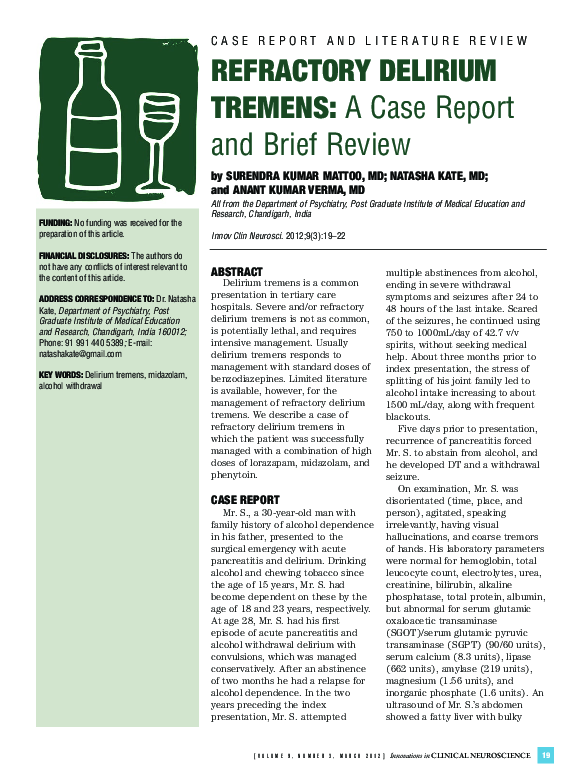 (PDF) Refractory delirium tremens: a case report and brief review