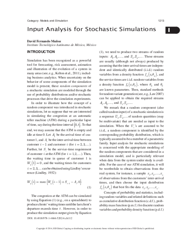 (PDF) Input Analysis for Stochastic Simulations