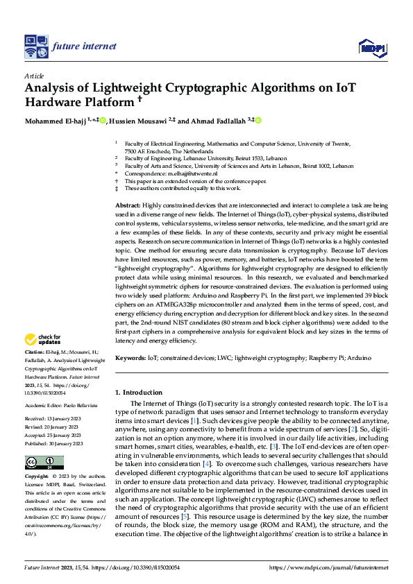 (PDF) Analysis of Lightweight Cryptographic Algorithms on IoT Hardware ...