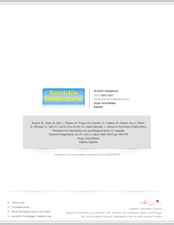 (PDF) Prevalence of malnutrition and its etiological factors in hospitals