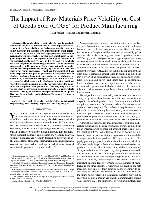 (PDF) The Impact of Raw Materials Price Volatility on Cost of Goods