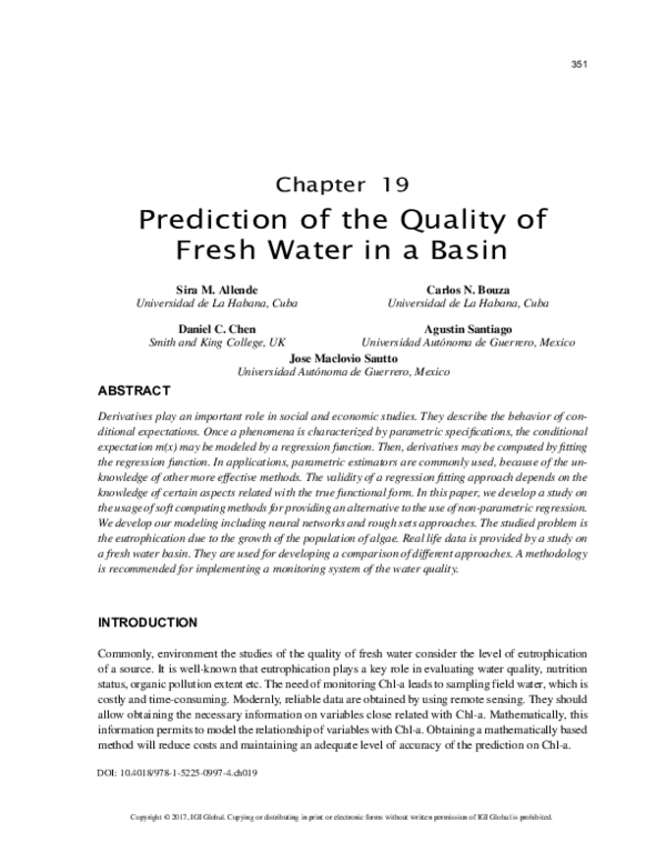 (PDF) Prediction of the Quality of Fresh Water in a Basin