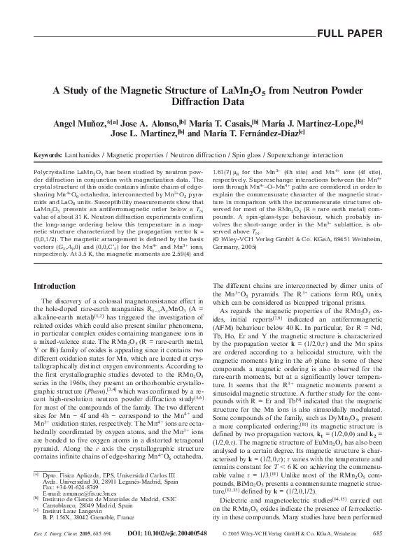 (PDF) A Study of the Magnetic Structure of LaMn 2 O 5 from Neutron ...