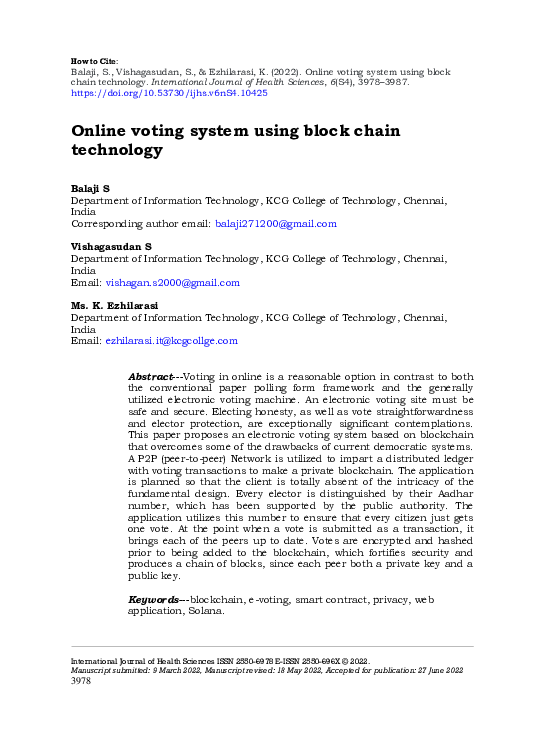 (PDF) Online voting system using block chain technology