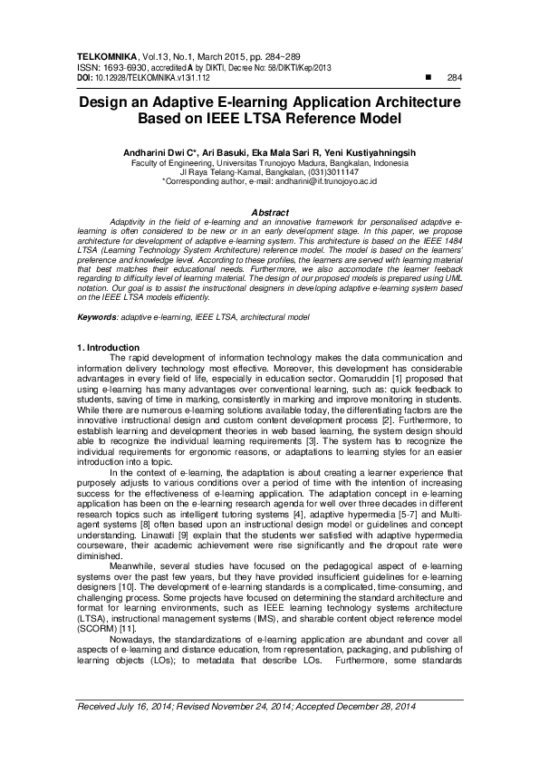 (PDF) Design an Adaptive E-learning Application Architecture based on ...